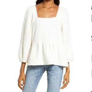 Madewell Millbrook Puff Sleeve Lightspun Peplum Top